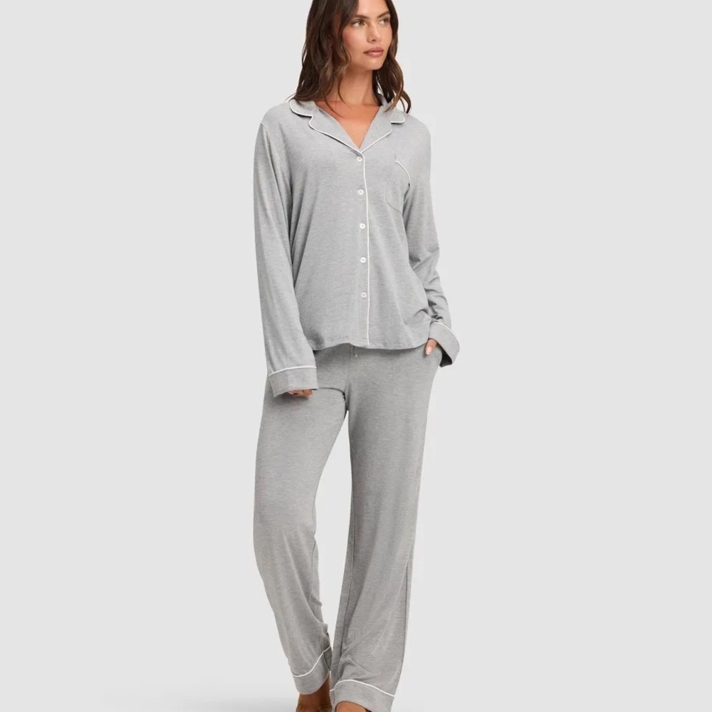 Cozy Earth Bamboo Stretch-Knit Long Sleeve Pajama Set in Gray